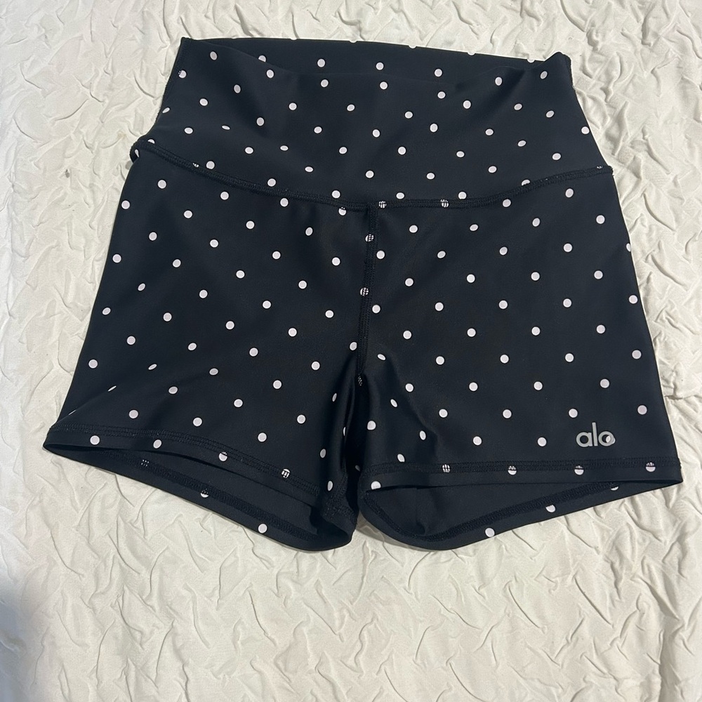 ALO Yoga Women's Black and White Polka Dot Athletic Shorts